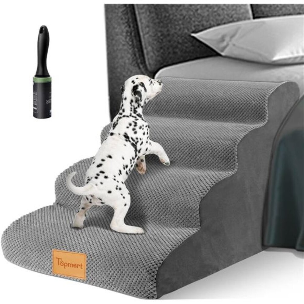 High Density Foam Dog Steps 4 Tiers,Extra Wide Deep Pet Steps,Non-Slip Pet Stair